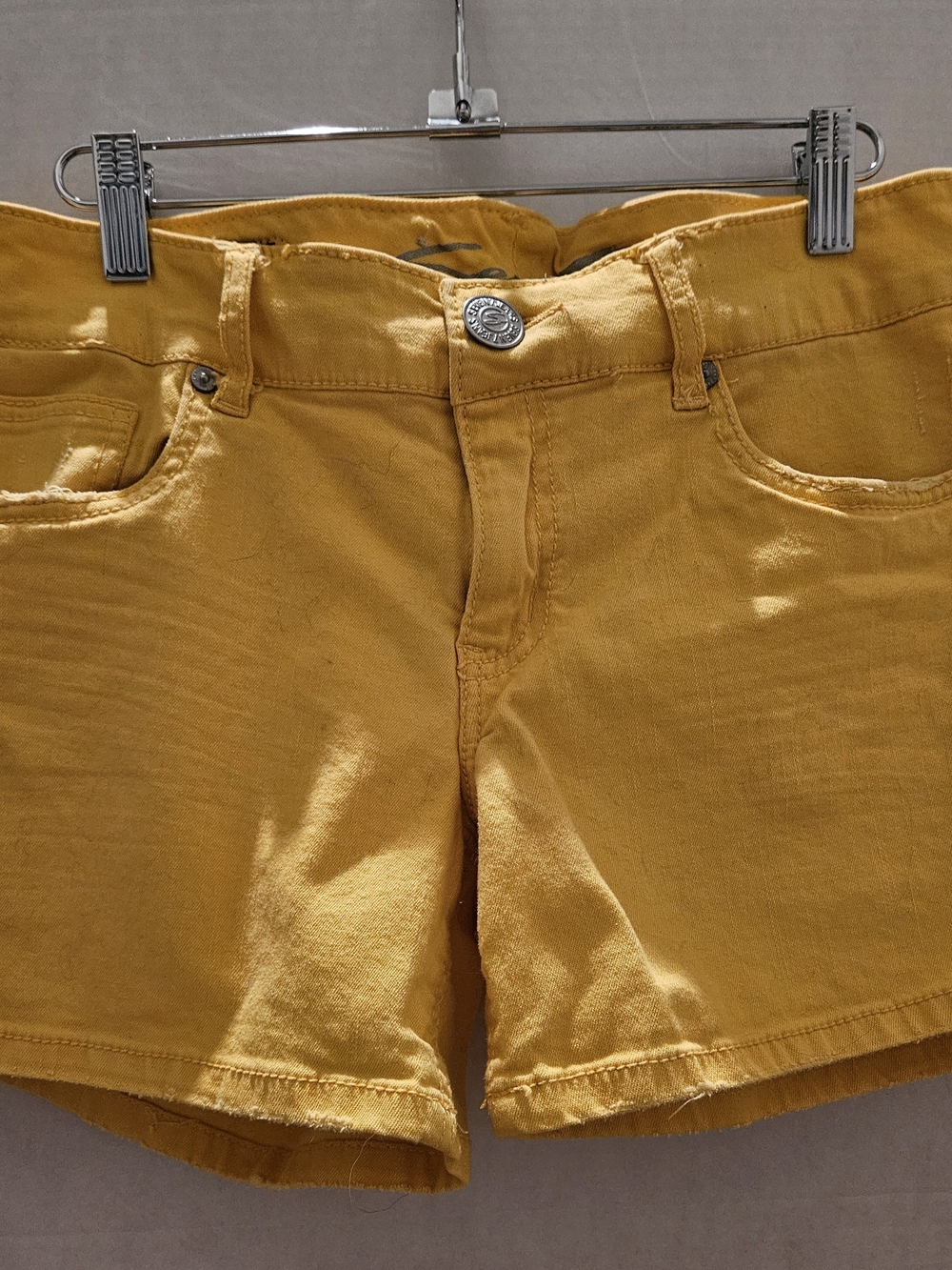 Seven7 Mustard Yellow Denim Shorts - Five-Pocket Summer Style